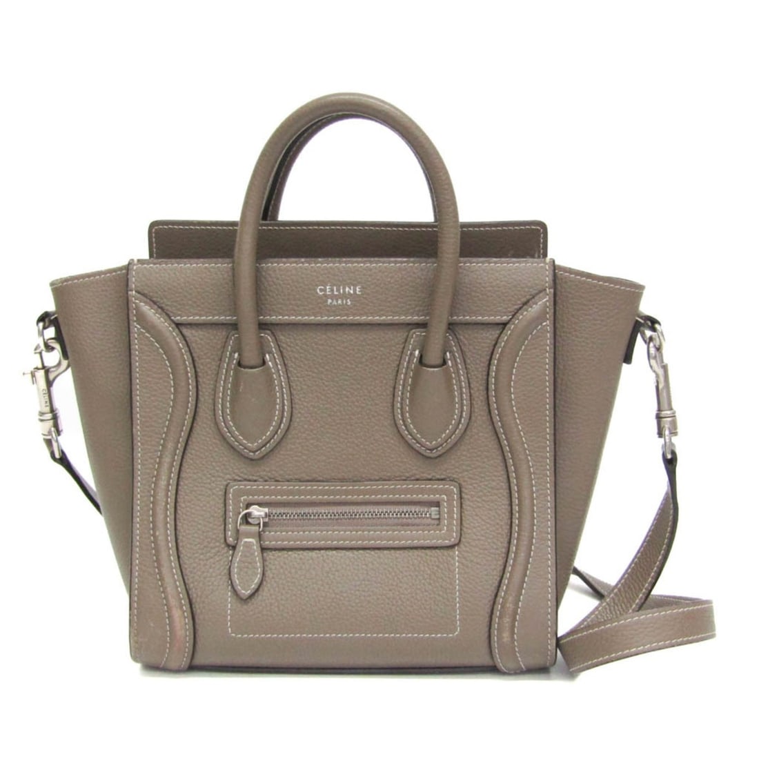 Celine Luggage Nano Women's Leather Handbag,Shoulder Bag Grayish: --- Catalog ---Category: SizeHandle Drop: 5.50cm / 2.17''Size (HxWxD): 19.5cm x 20cm x 10cm / 7.67'' x 7.87'' x 3.93''Strap Length: 123cm / 48.42''Handle Length: 29cm / 11.41''Category: DesignType: Ha