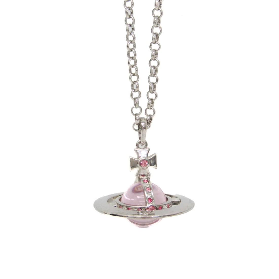 Vivienne Westwood Orb Large Metal,Rhinestone Rhinestone Women's Pendant Necklace (Silver,Pink): --- Catalog ---Category: SizeWeight: 52.2g / 1.84oz.Pendant Size: 47mm x 43mm / 1.85'' x 1.69''Neck Circumference: 80 cm / 31.49''Category: DesignColor: Pink, SilverMetal: SilverStone: RhinestoneStyle