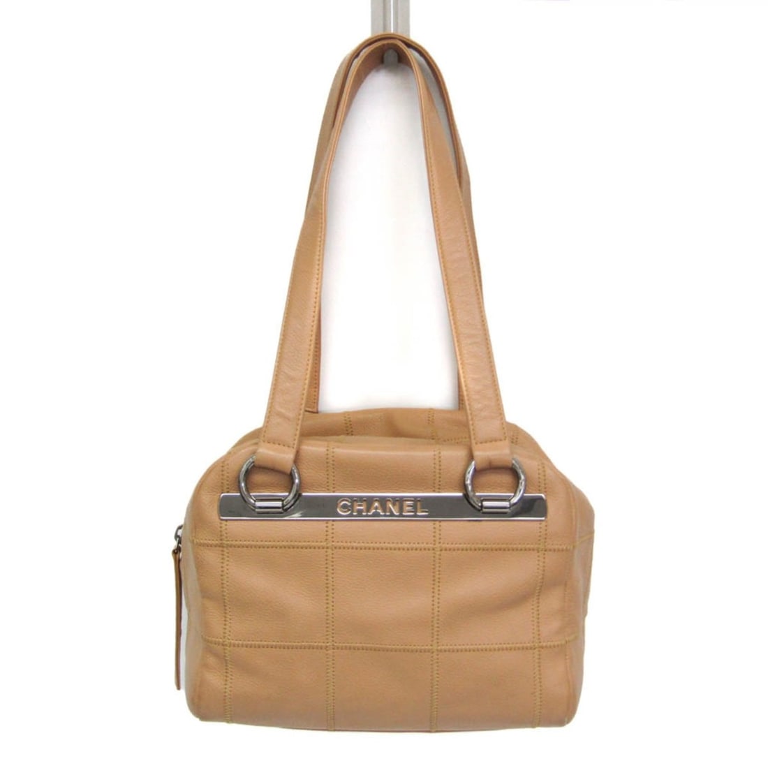 Chanel Chocolate Bar Mini Boston Bag Women's Grained Calfskin Handbag Light Beige (1 of 16)