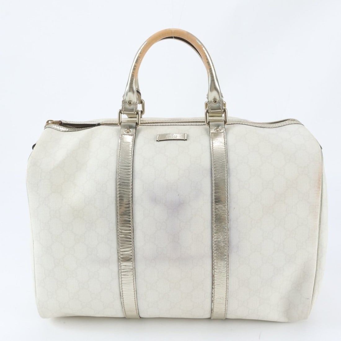Gucci GG Supreme Mini Boston 193602 Leather Handbag Tote for Women: --- Catalog ---Category: SizeSize (HxWxD): 27cm x 38cm x 20cm / 10.62'' x 14.96'' x 7.87''Handle Length: 32cm / 12.59''Category: DesignType: HandbagColor: Gold, WhiteGender: WomenMaterial: GG Supreme 
