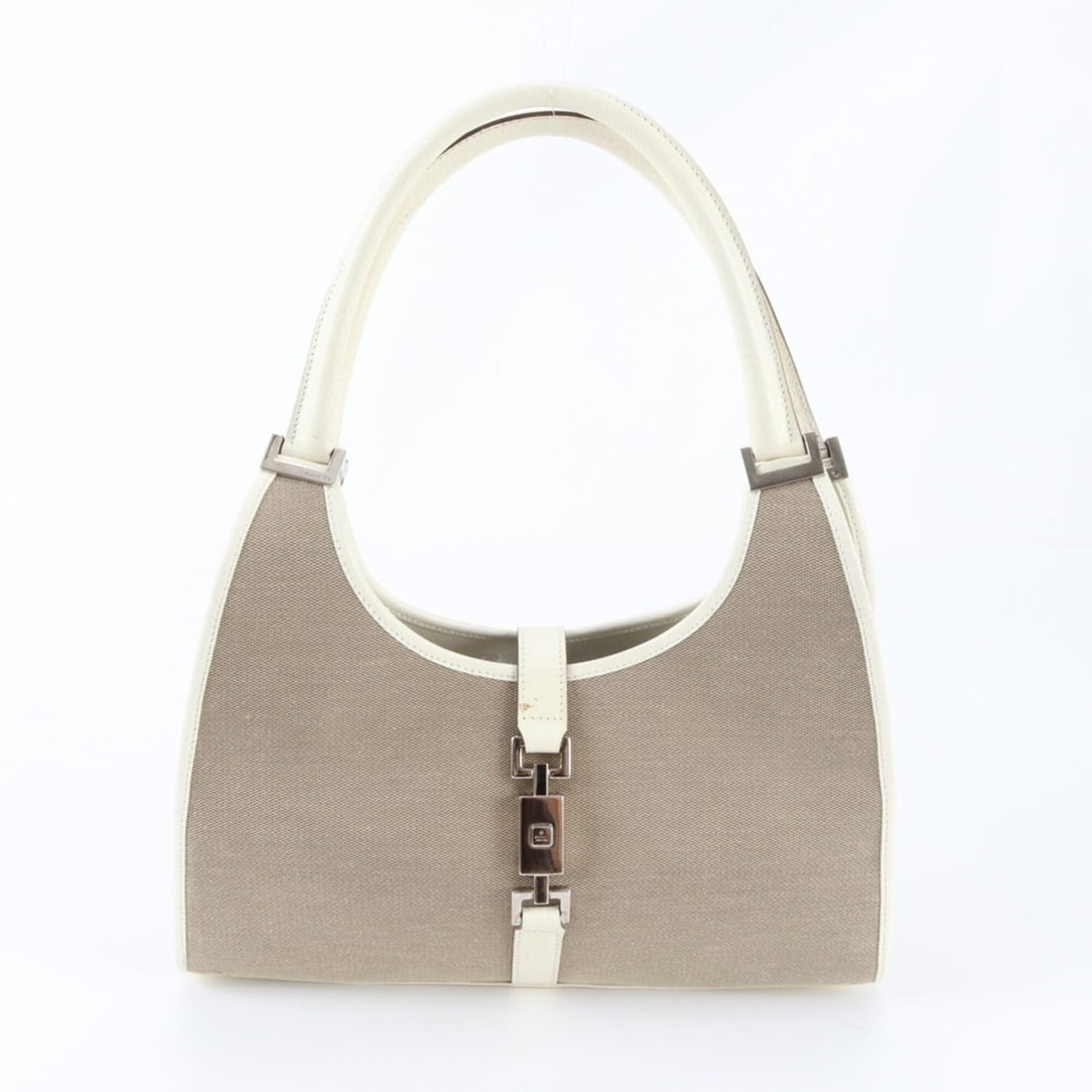 Gucci Jackie 002 1067 Leather Canvas Handbag Tote for Women: --- Catalog ---Category: SizeSize (HxWxD): 25cm x 31cm x 8cm / 9.84'' x 12.2'' x 3.14''Handle Length: 38cm / 14.96''Category: DesignType: HandbagColor: Beige, WhiteGender: WomenMaterial: Leather , Can