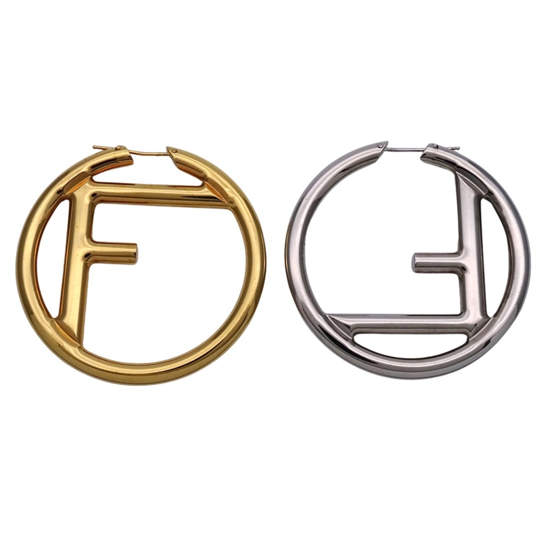 Fendi FENDI Earrings for Women, Brand: F-is, Metal, Gold, Silver, Hoop, Pair: --- Catalog ---Category: SizeSize (HxWxD): 53.00mm x 4.50mm / 2.09'' x 0.18''Category: DesignType: Stud earringsColor: Gold, SilverGender: WomenMaterial: MetalCategory: GeneralBrand: FendiCountry of O
