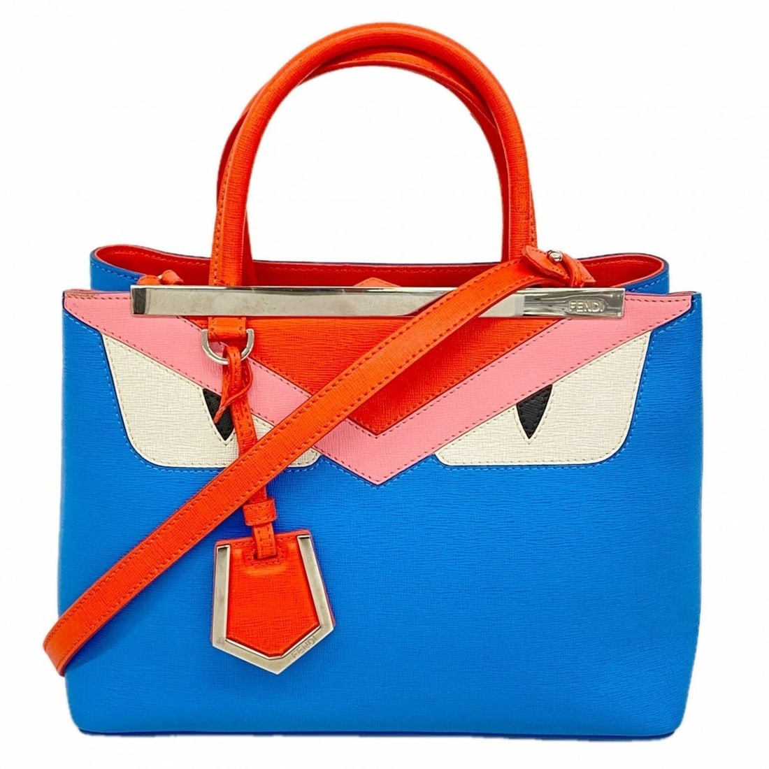 Fendi Monster Leather Handbag, Blue and Red, 2-way Bag for Women, OP003243: --- Catalog ---Category: SizeSize (HxWxD): 20.5cm x 27cm x 13cm / 8.07'' x 10.62'' x 5.11''Category: DesignType: HandbagColor: Blue, Red colorGender: WomenMaterial: Leather Hardware Color: SilverCateg