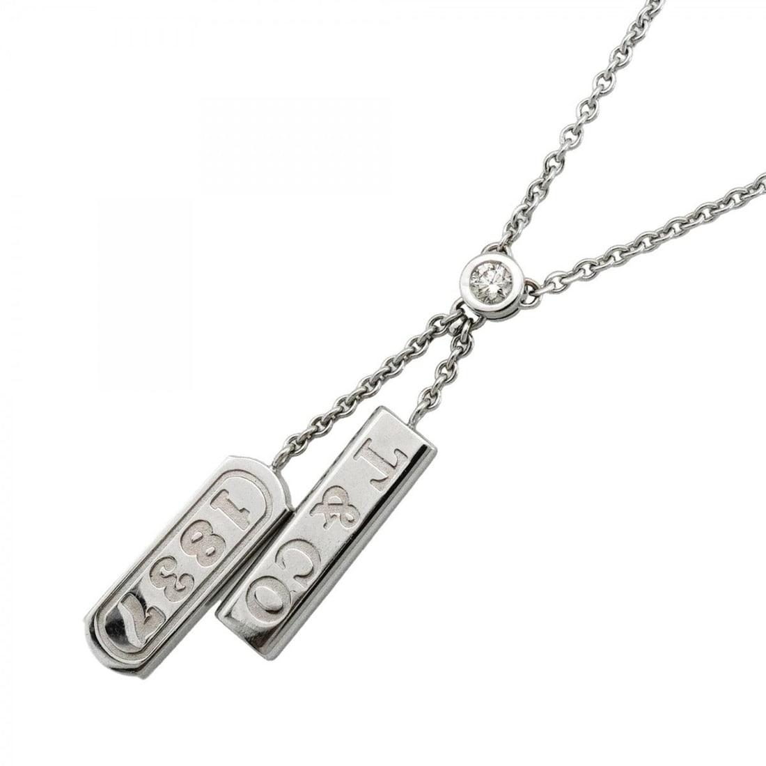 Tiffany & Co. Necklace 1837 Double Bar 1PD 18KWG White Gold Diamond Women's: --- Catalog ---Category: SizePendant Size: 35.9mm x 8.2mm / 1.41'' x 0.32''Neck Circumference: 41 cm / 16.14''Category: DesignStone: DiamondGender: WomenMaterial: White gold (18K)Necklace Type: Neckla