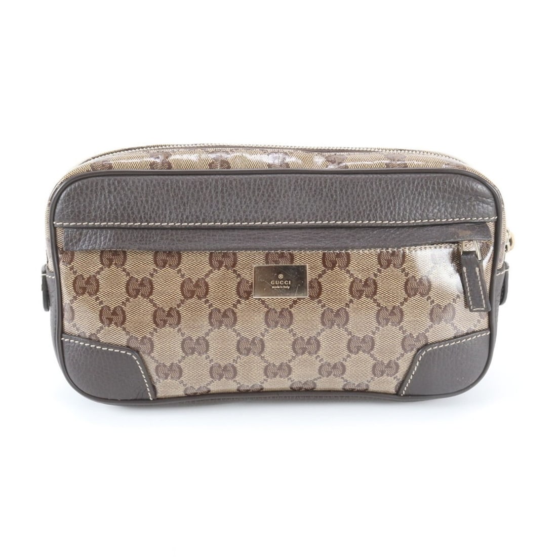 Gucci GG Crystal 336672 Leather 2-Way Body Bag, Waist Pouch, Shoulder Bag for Men: --- Catalog ---Category: SizeSize (HxWxD): 13cm x 24cm x 4cm / 5.11'' x 9.44'' x 1.57''Category: DesignType: Fanny pack, Pouch, Sling bagColor: Beige, Dark brownGender: MenMaterial: Leather , Coated c