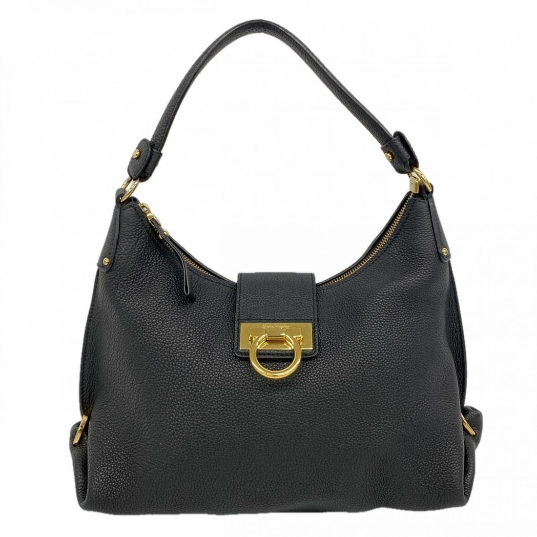Salvatore Ferragamo Gancini Leather Shoulder Bag, Black, Women's: --- Catalog ---Category: SizeSize (HxWxD): 22cm x 40cm x 15cm / 8.66'' x 15.74'' x 5.9''Category: DesignType: Shoulder bagColor: BlackGender: WomenMaterial: Leather Hardware Color: GoldCategory: Gener