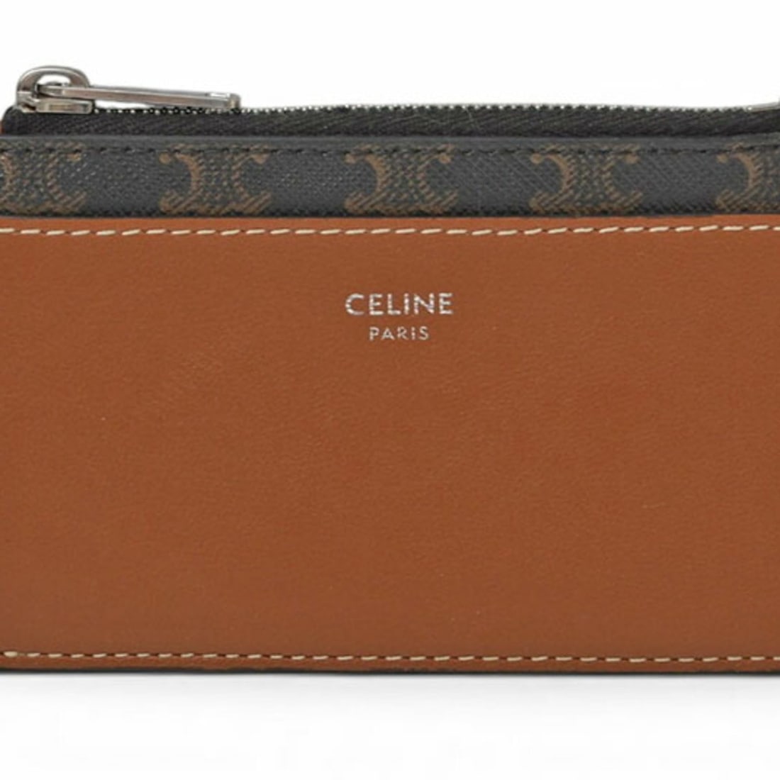 Celine coin case/card holder, CELINE zip-closure card Triomphe canvas/lambskin, brown.: --- Catalog ---Category: SizeSize (HxWxD): 7.5cm x 11.3cm x 1cm / 2.95'' x 4.44'' x 0.39''Category: DesignType: Coin purse/coin caseColor: BrownGender: Women,MenMaterial: Leather , PVC , Coated canvas