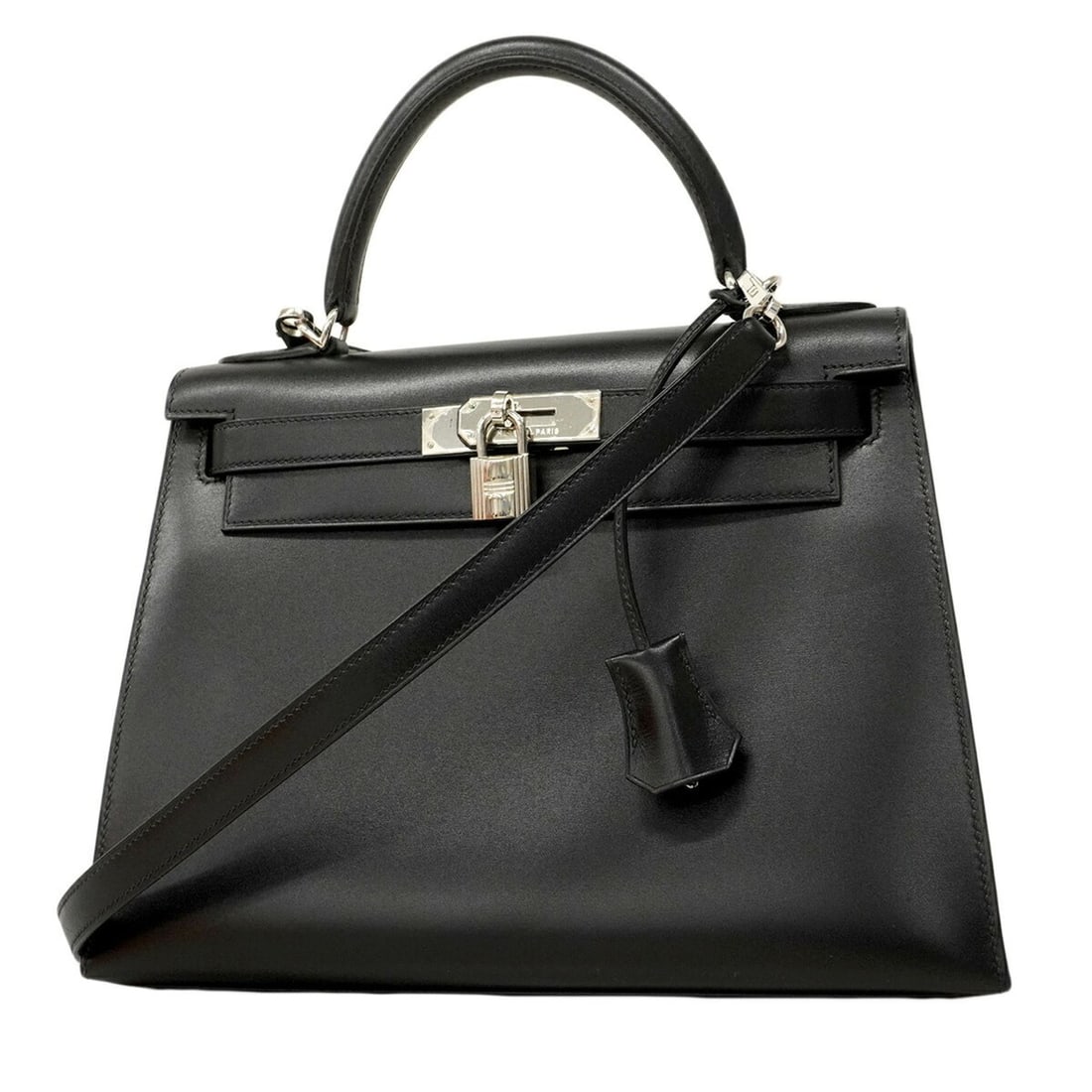 Hermes Kelly 28 Handbag, Box Calf Leather, Black, ?F Stamp, 2-way Bag for Women (1 of 10)