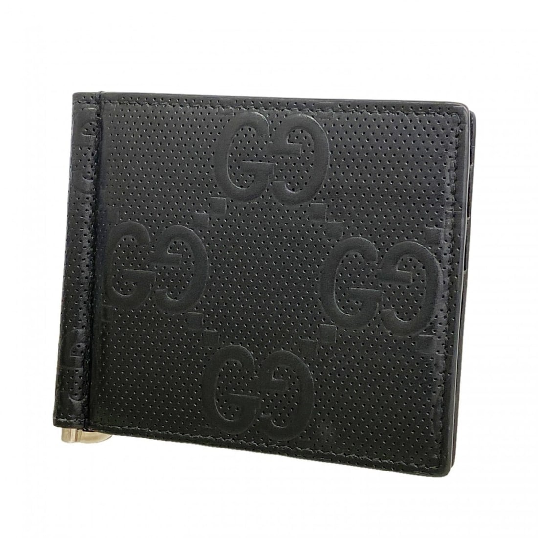 Gucci Money Clip GG Embossed 676656 Leather Black Men's (1 of 6)