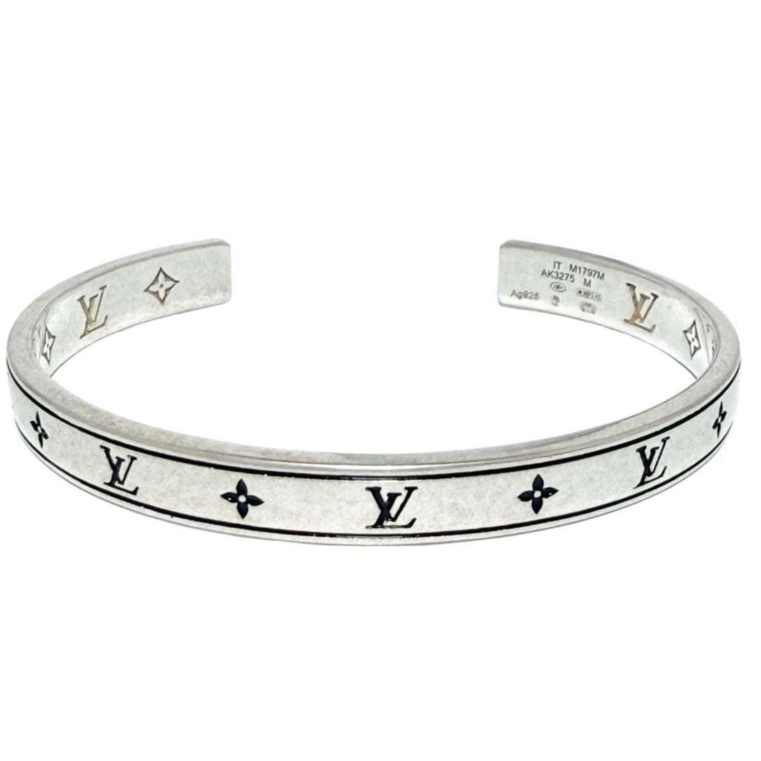 Louis Vuitton Men's Bracelet LV Spike Bangle Cuff Sterling Silver 925: --- Catalog ---Category: SizeWidth: 6mm / 0.23''Length: 18cm / 7.08''Category: DesignType: Charm braceletColor: SilverGender: MenMaterial: Silver 925Category: GeneralBrand: Louis VuittonCountry of Ori