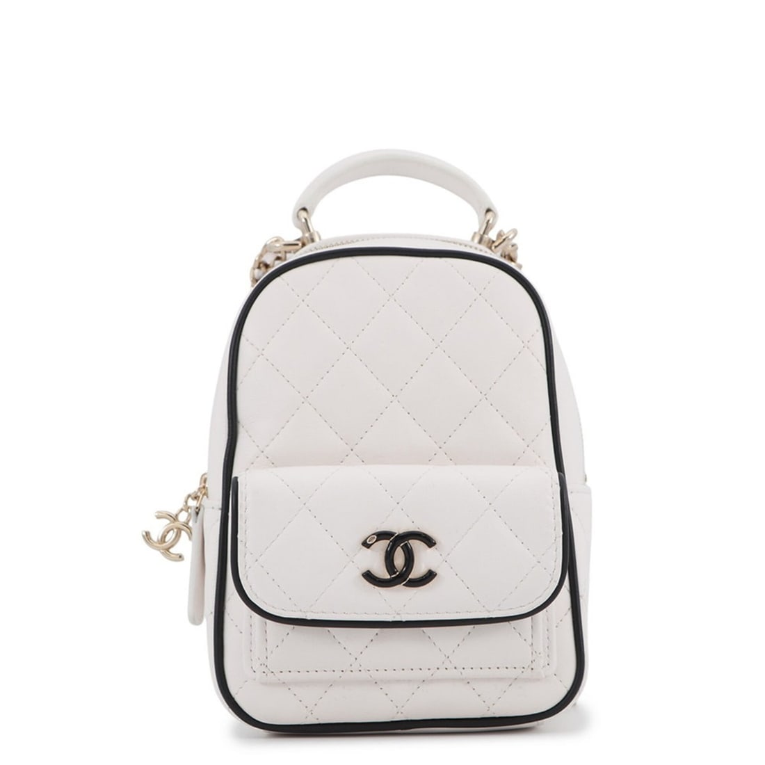 Chanel Matelassé Backpack with Coco Mark, Lambskin, AP3753, CHANEL 2-way Shoulder Bag, White/Black, (1 of 18)