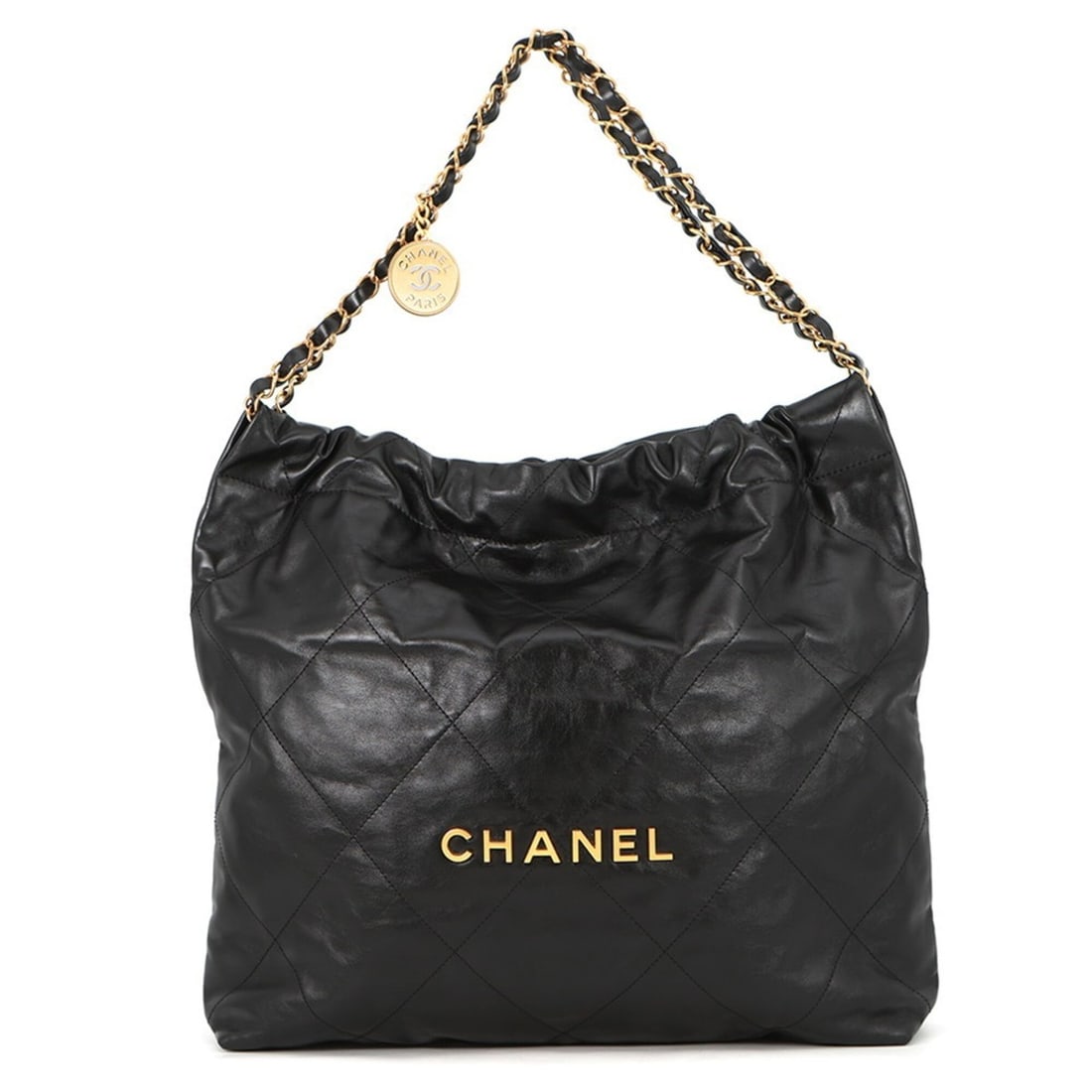 Chanel handbag, 22 medium, shiny calfskin, AS3261, CHANEL shoulder bag, black, handbag for women, (1 of 13)