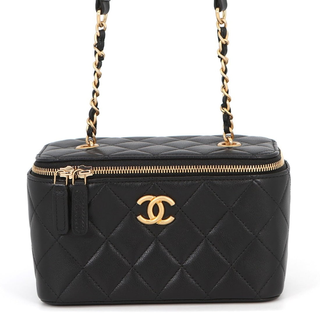 Chanel Chain Shoulder Bag Vanity Matelassé Coco Mark Lambskin AP2550 CHANEL Black Handbag Women's (1 of 16)