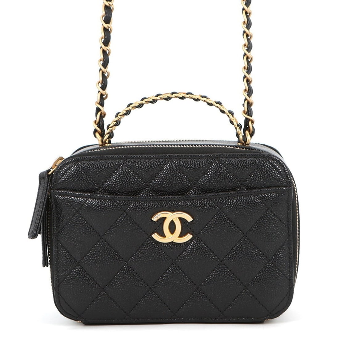 Chanel Chain Shoulder Bag, Coco Mark, Matelassé Vanity, Caviar Skin, AS3222, Black, Handbag,: --- Catalog ---Category: SizeSize (HxWxD): 11.5cm x 17cm x 7.5cm / 4.52'' x 6.69'' x 2.95''Category: DesignType: Shoulder bagColor: BlackGender: WomenMaterial: Grained Calfskin Category: GeneralBrand: