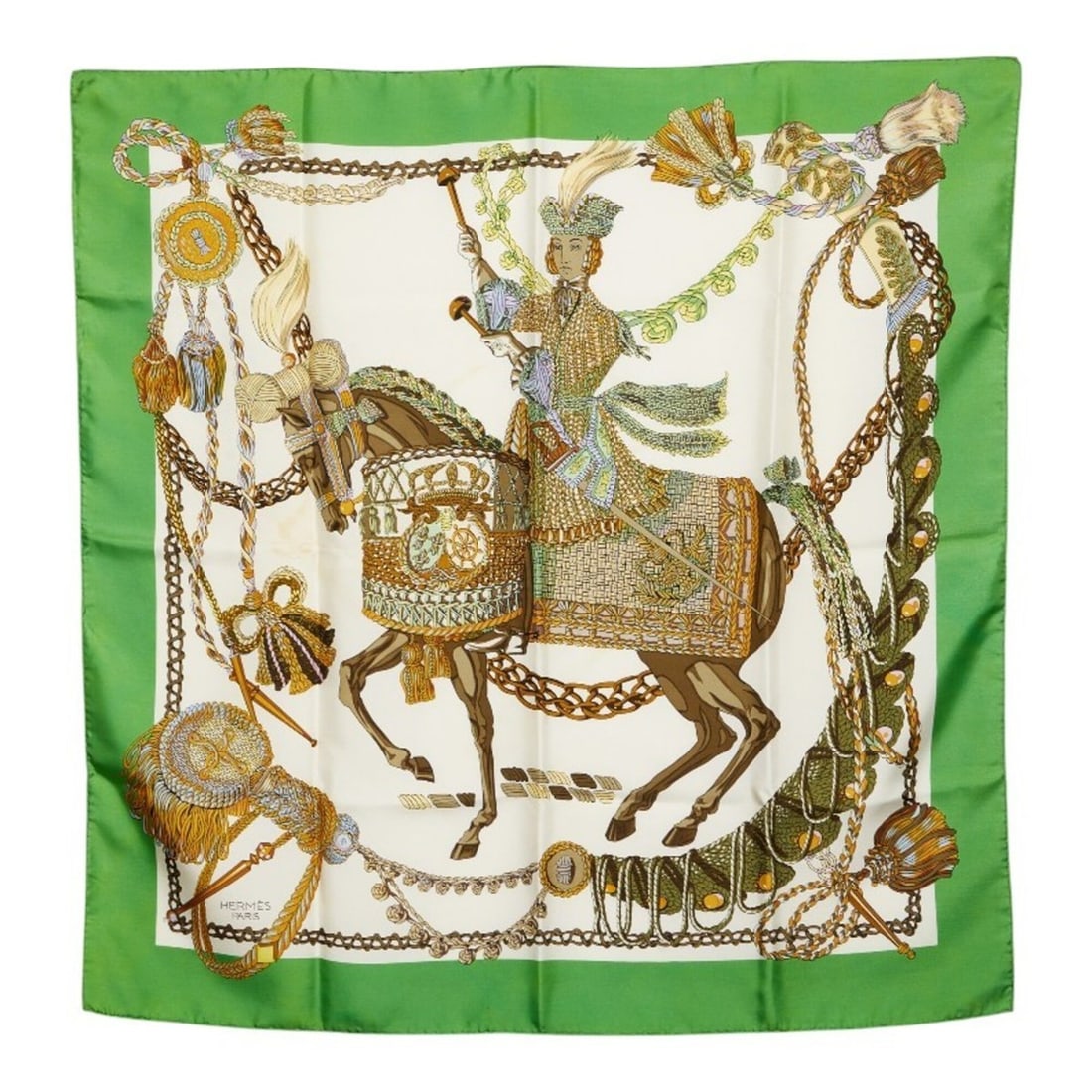Hermes Carre 90 Le Timbalier (Timpani Player) Scarf/Muffler, Multicolor Silk, Women's HERMES: --- Catalog ---Category: SizeSize (LxW): 89.5cm x 88cm / 35.23'' x 34.64''Category: DesignType: ScarfColor: Multi-colorGender: WomenMaterial: Silk Category: GeneralBrand: Hermes--- Item List ---Sectio