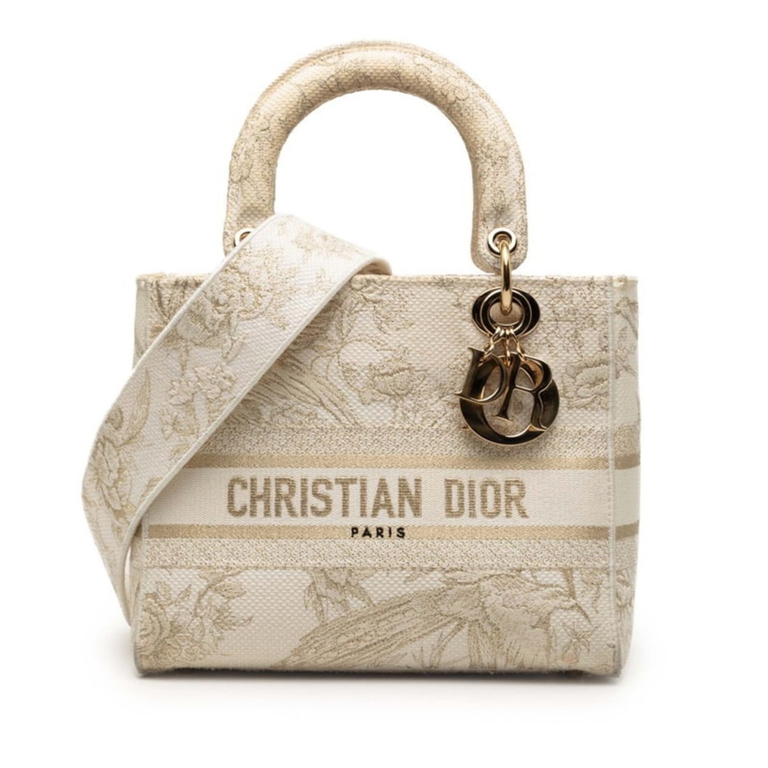 Christian Dior Dior Lady Delight Medium Handbag Shoulder Bag 2-Way Ivory Gold Canvas Women's (1 of 13)