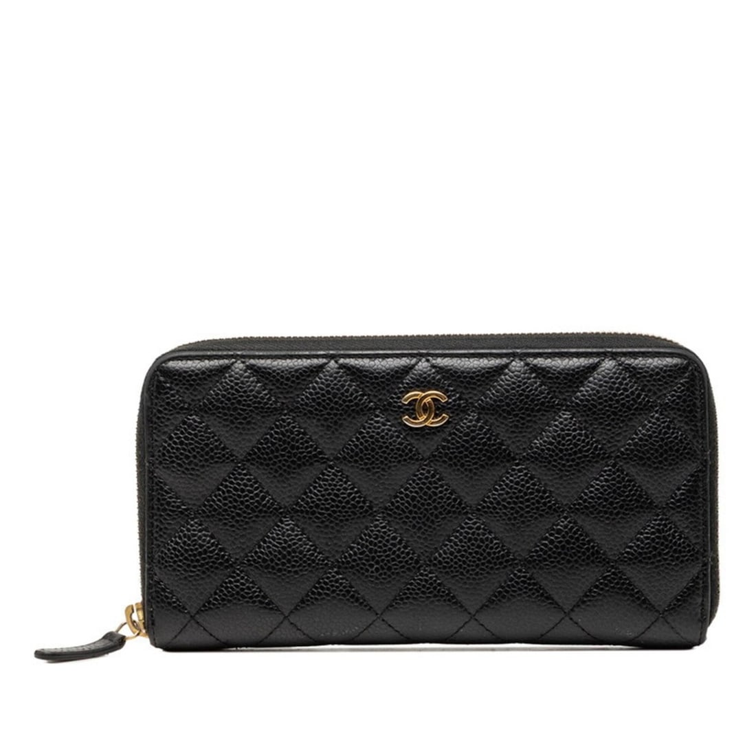 Chanel Coco Mark Matelassé Round Zip Long Wallet, Black Caviar Leather, Women's CHANEL: --- Catalog ---Category: SizeSize (HxWxD): 11cm x 25cm x 2.5cm / 4.33'' x 9.84'' x 0.98''Category: DesignType: Long wallet (bi-fold)Color: BlackGender: WomenClosure: ZipperMaterial: Grained Calfskin C