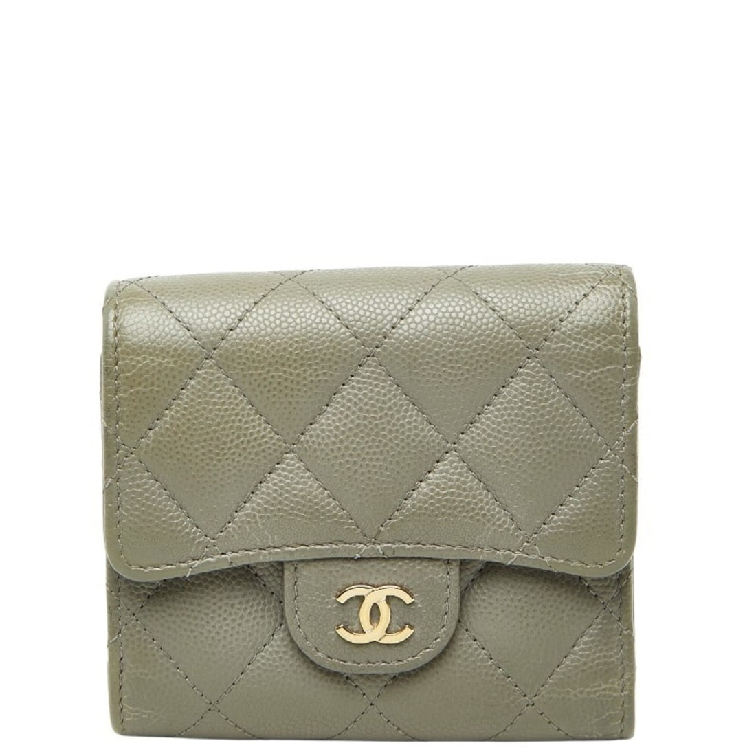 Chanel Coco Mark Tri-fold Wallet, Gray Caviar Leather, Women's CHANEL: --- Catalog ---Category: SizeSize (HxWxD): 9cm x 10.5cm x 3.5cm / 3.54'' x 4.13'' x 1.37''Category: DesignType: Wallet (tri-fold)Color: GrayGender: WomenMaterial: Grained Calfskin Category: GeneralBra