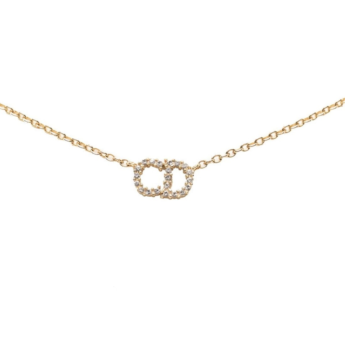 Christian Dior Dior Claire D Lune CD Logo Chain Pendant Necklace Gold Plated Crystal Women's: --- Catalog ---Category: SizePendant Size: 7.2mm x 13.3mm / 0.28'' x 0.52''Neck Circumference: 53 cm / 20.86''Category: DesignColor: GoldStone: CrystalGender: WomenNecklace Type: NecklaceCategory: Gen