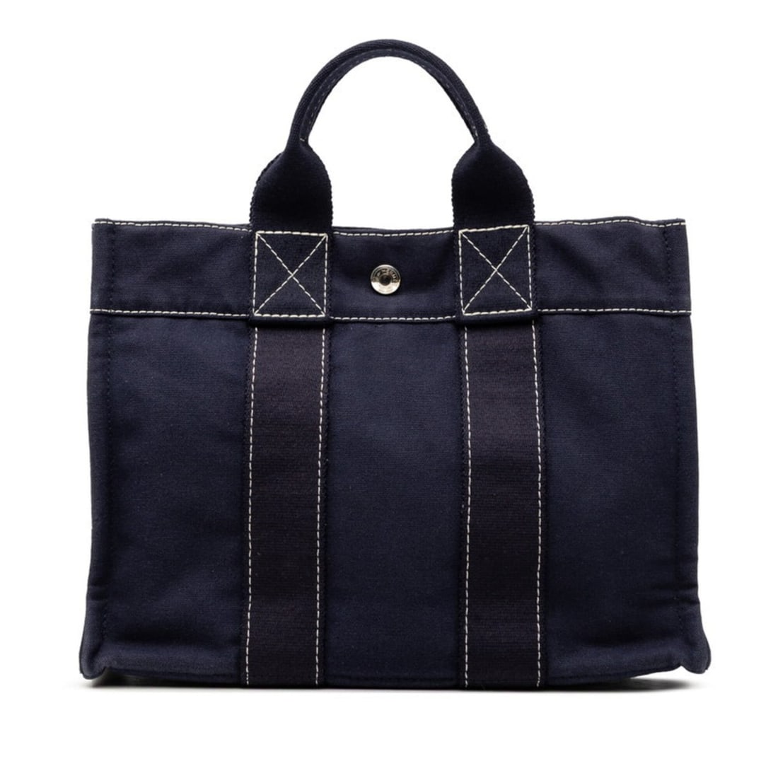 Hermes Fourre-Tout PM handbag, navy canvas, women's.: --- Catalog ---Category: SizeSize (HxWxD): 23cm x 30cm x 8cm / 9.05'' x 11.81'' x 3.14''Category: DesignType: HandbagColor: NavyGender: WomenMaterial: Canvas Category: GeneralBrand: Hermes--- Item Lis