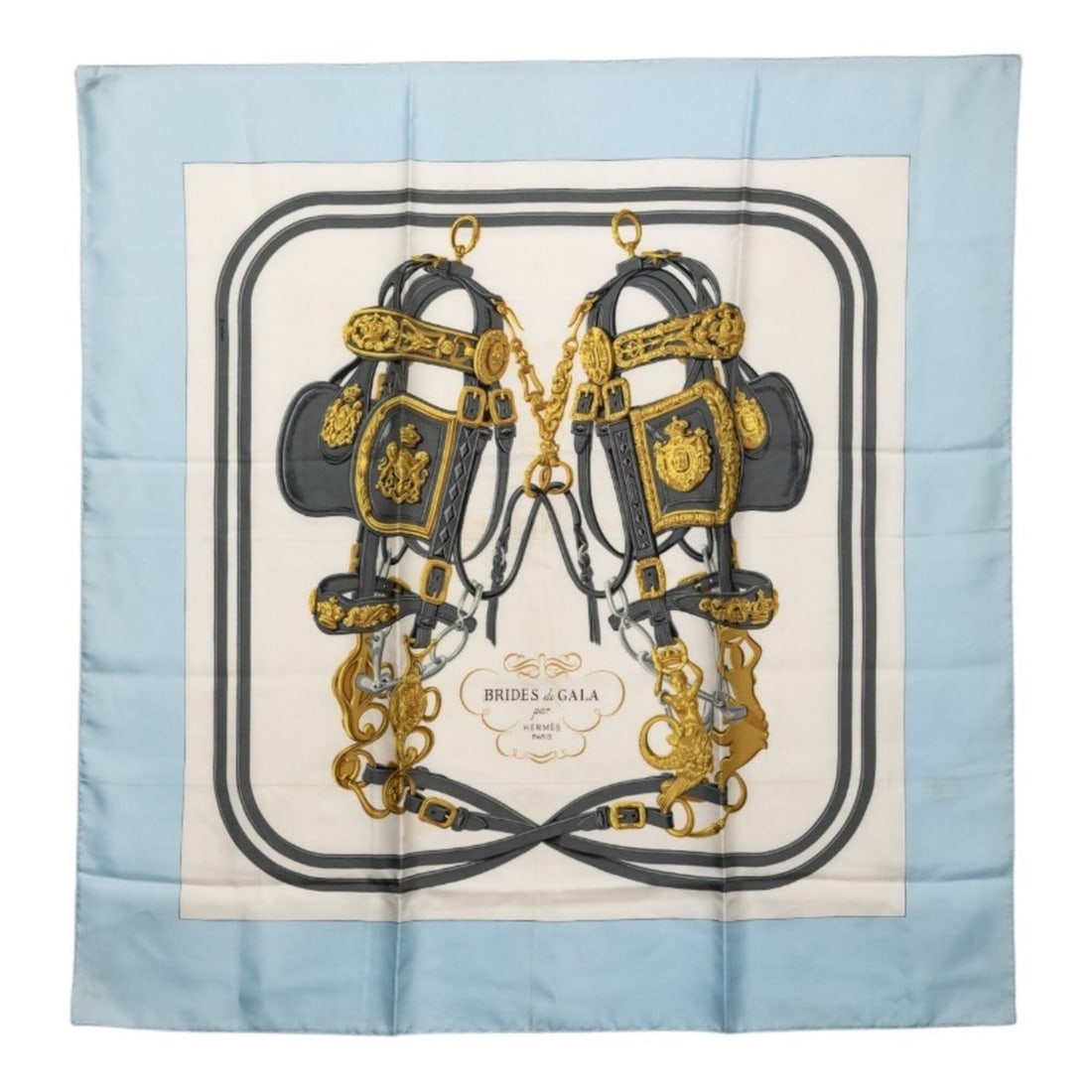 Hermes Carre 90 BRIDES de GALA Ceremonial Bridle Scarf/Muffler, Large Size, Blue Multicolor Silk,: --- Catalog ---Category: SizeSize (LxW): 90cm x 88cm / 35.43'' x 34.64''Category: DesignType: ScarfColor: Blue, Multi-colorGender: WomenMaterial: Silk Category: GeneralBrand: Hermes--- Item List ---Se