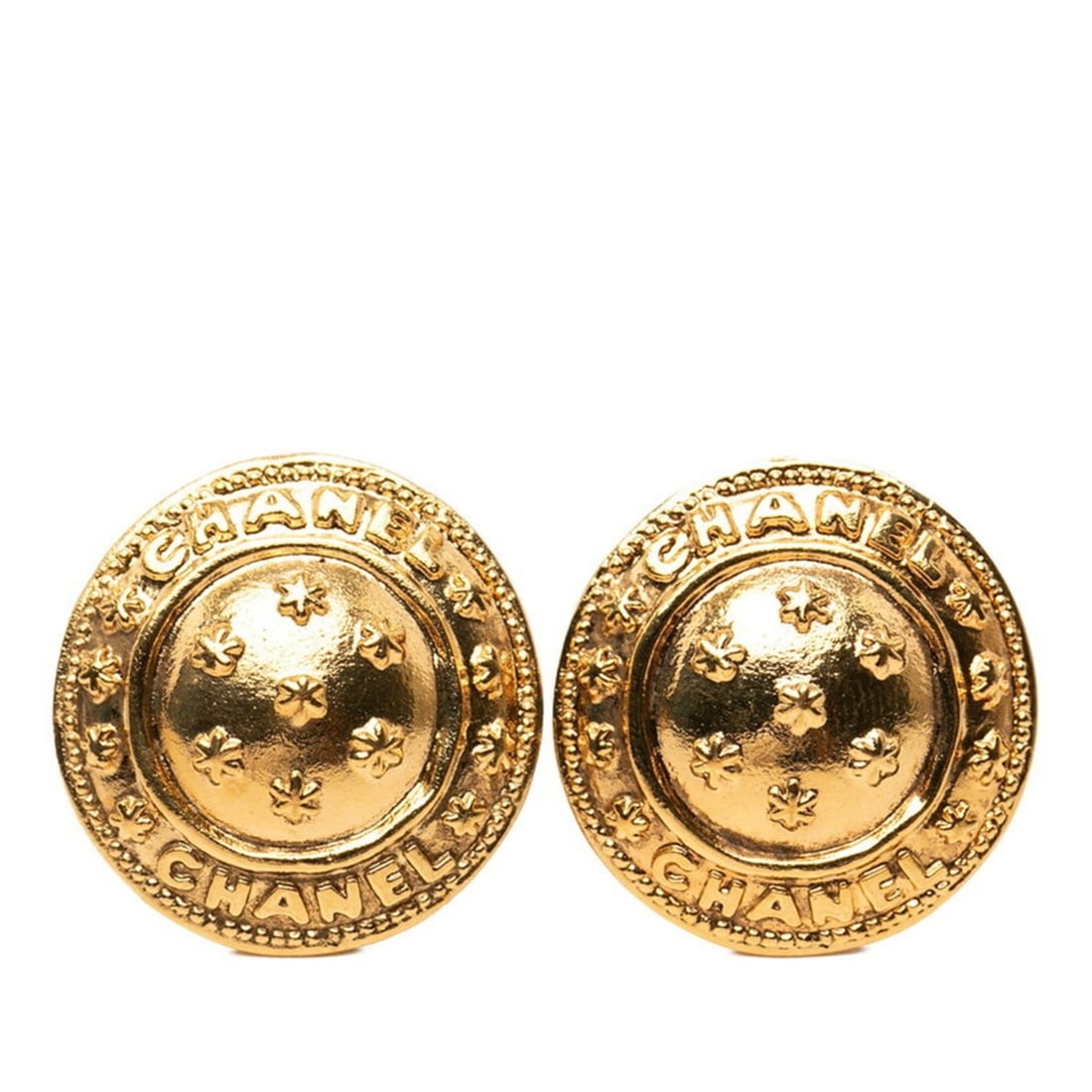 Chanel Round Earrings, Gold Plated, Women's.: --- Catalog ---Category: SizeSize (HxWxD): 25.60mm x 25.60mm / 1.01'' x 1.01''Category: DesignType: Clip earringsColor: GoldGender: WomenCategory: GeneralBrand: Chanel--- Item List ---Section: Conditi