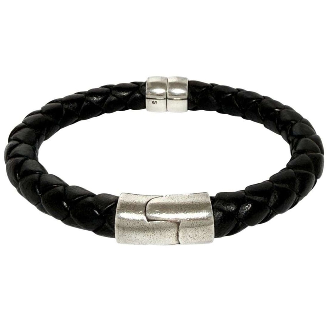 Bottega Veneta Men's Intrecciato Leather Bracelet, Silver, Black: --- Catalog ---Category: SizeLength: 17cm / 6.69''Category: DesignType: Charm braceletColor: Black, SilverGender: MenMaterial: Leather, Silver 925Category: GeneralBrand: Bottega VenetaCountry of Origi