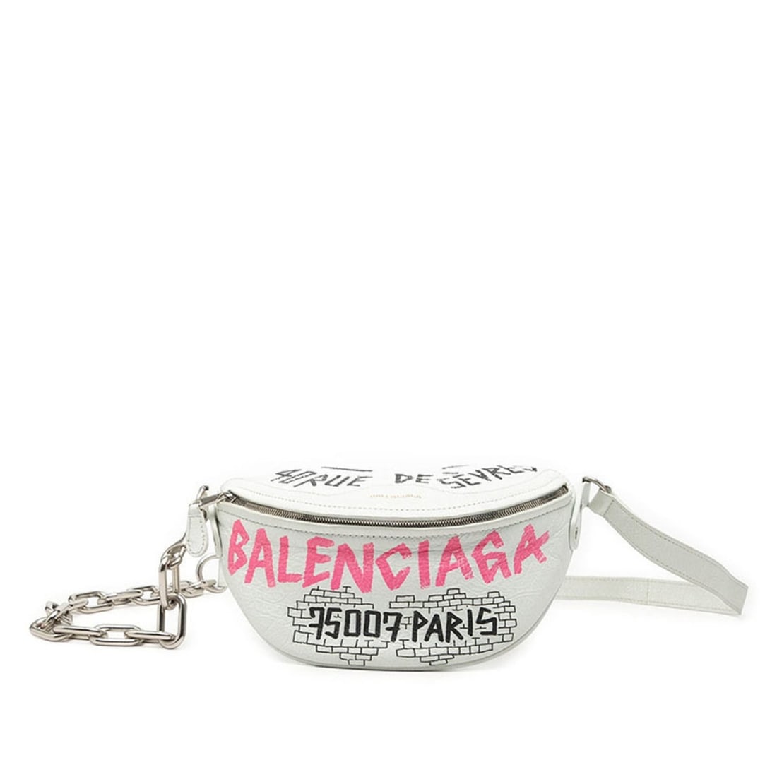Balenciaga Graffiti Souvenir Crossbody Chain Shoulder Bag 565510 White Black Pink Leather Women's: --- Catalog ---Category: SizeSize (HxWxD): 13.5cm x 22cm x 4cm / 5.31'' x 8.66'' x 1.57''Category: DesignType: Shoulder bagColor: Black, Pink, WhiteGender: WomenMaterial: Leather Category: GeneralMPN: