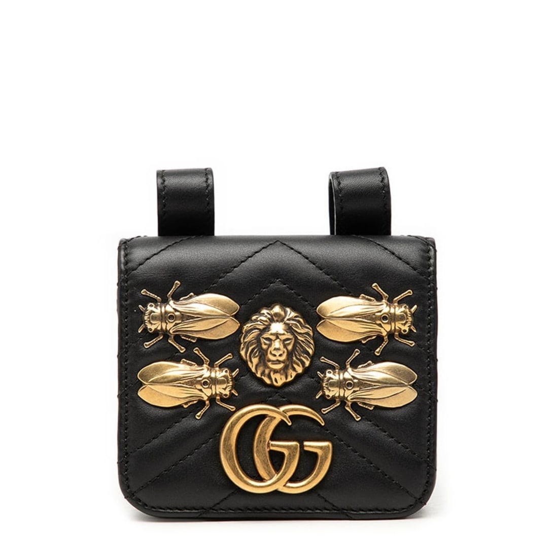 Gucci GG Marmont Waist Bag 488417 Black Gold Leather Women's GUCCI: --- Catalog ---Category: SizeSize (HxWxD): 10cm x 11cm x 4.5cm / 3.93'' x 4.33'' x 1.77''Category: DesignType: Fanny packColor: Black, GoldGender: WomenMaterial: Leather Category: GeneralMPN: 488417Br