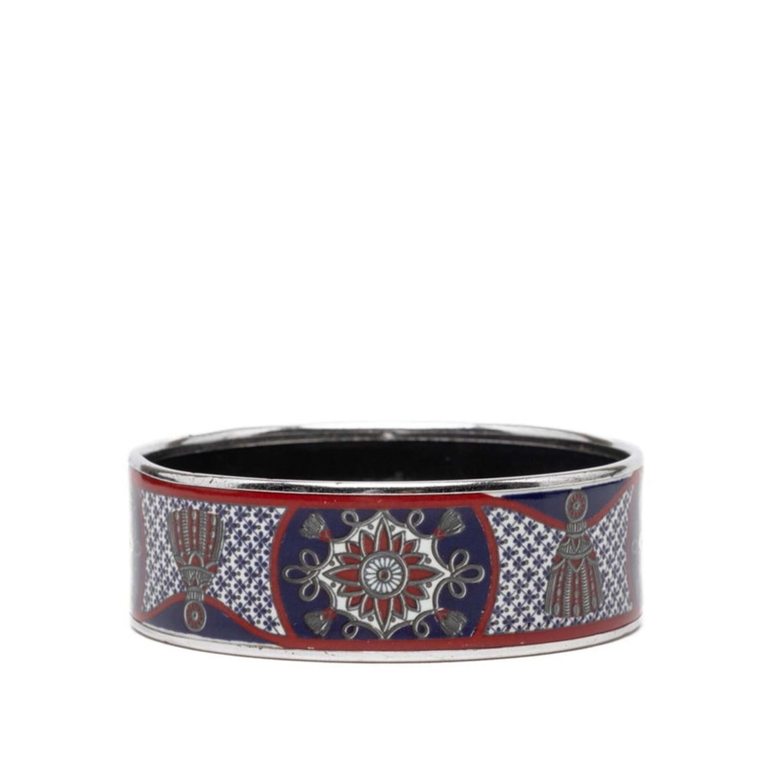 Hermes Enamel GM Cloisonné Bangle, Silver, Multicolor Metal, Women's: --- Catalog ---Category: SizeLength: 18.5cm / 7.28''Category: DesignType: BangleColor: Multi-color, SilverGender: WomenMaterial: MetalCategory: GeneralBrand: Hermes--- Item List ---Section: ConditionR