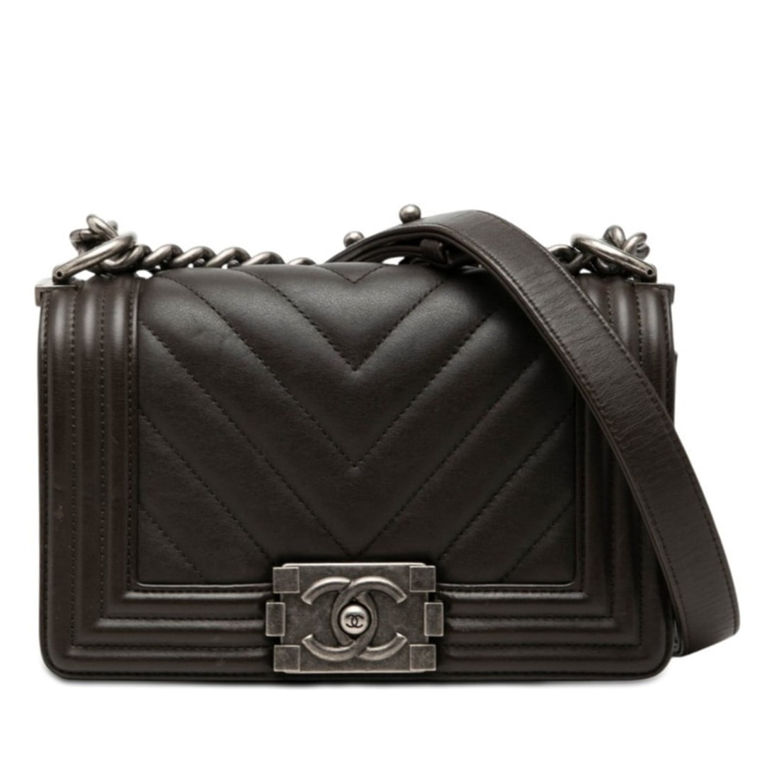 Chanel Coco Mark Mini Boy Chevron Chain Shoulder Bag Black Lambskin Women's CHANEL: --- Catalog ---Category: SizeSize (HxWxD): 13cm x 20cm x 8cm / 5.11'' x 7.87'' x 3.14''Category: DesignType: Shoulder bagColor: BlackGender: WomenMaterial: Leather Leather/Fur Type: LambskinCategory: