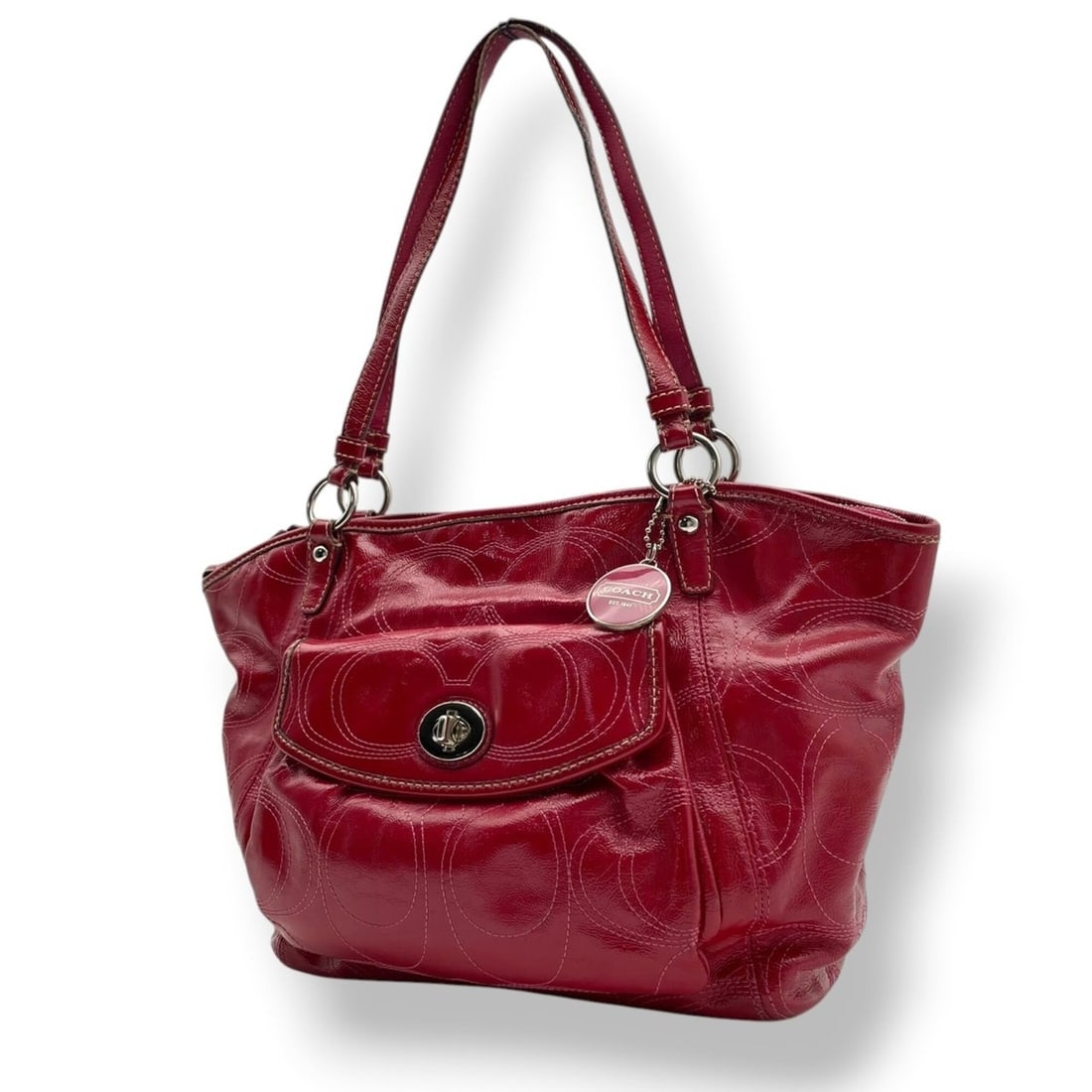 Coach Optic Signature Rear Tote Bag F15190 Patent Leather Red Gold Hardware Women's S81 (1 of 20)