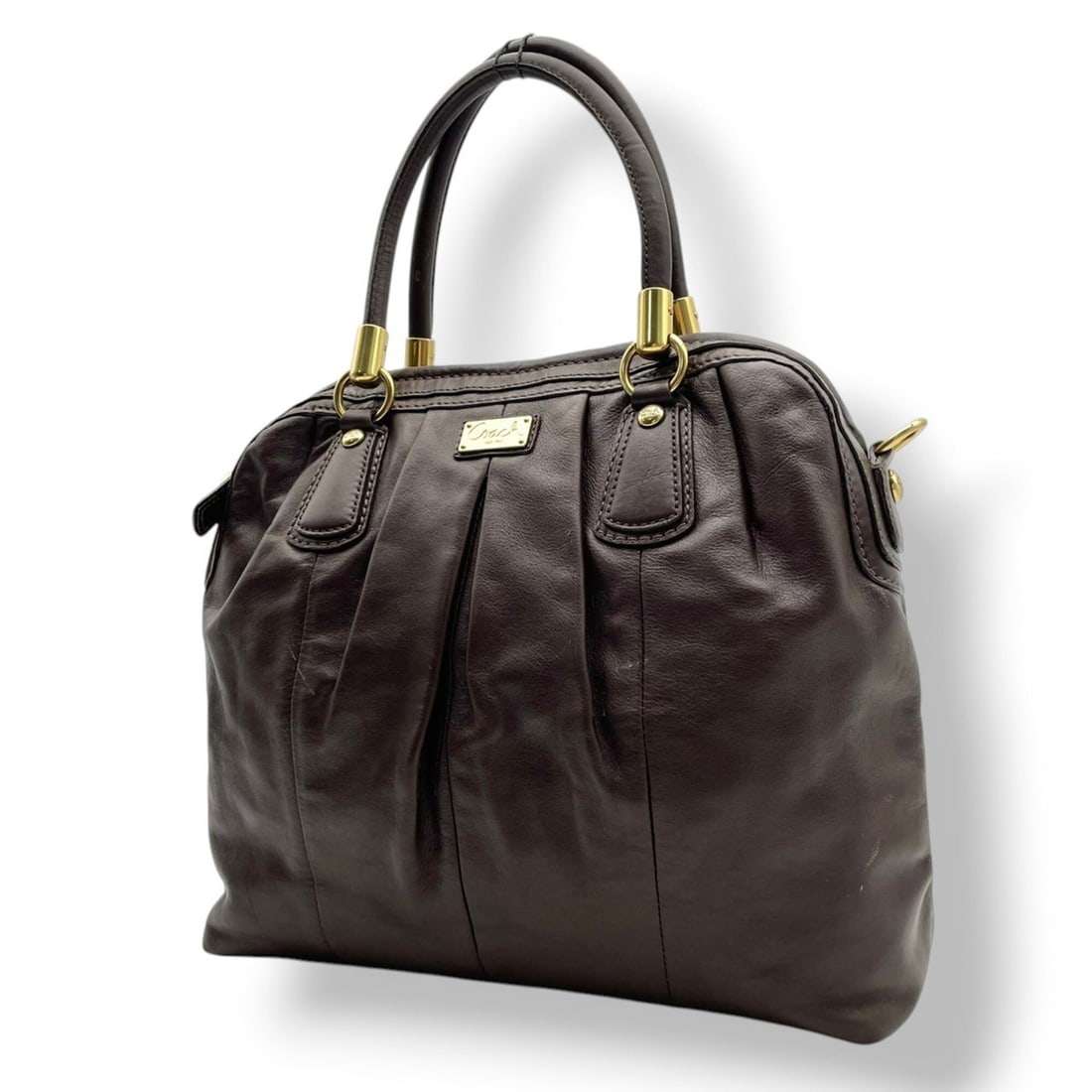 COACH Kristin Leather Pleated Satchel Handbag Tote Bag Brown Women's 15339 S58 (1 of 20)