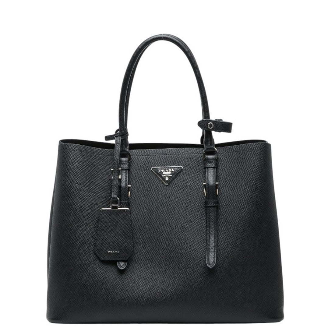 Prada Triangle Logo Plate Tote Bag Handbag Black Saffiano Leather Women's PRADA (1 of 10)