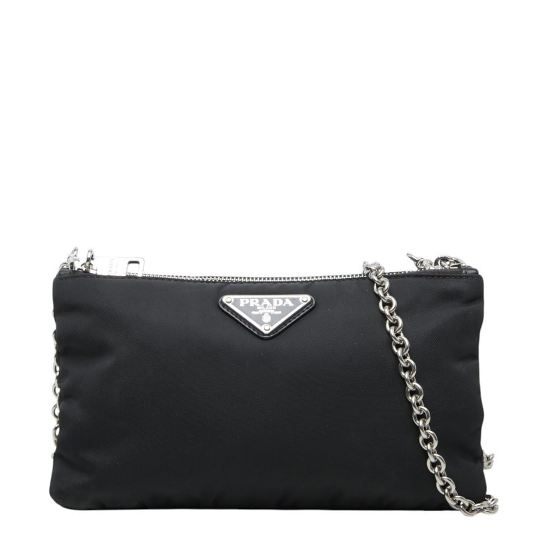 Prada Triangle Logo Plate Crossbody Chain Shoulder Bag Black Nylon Women's PRADA: --- Catalog ---Category: SizeSize (HxWxD): 11cm x 20cm x 2cm / 4.33'' x 7.87'' x 0.78''Category: DesignType: Shoulder bagColor: BlackGender: WomenMaterial: Nylon Category: GeneralBrand: Prada--- Item 