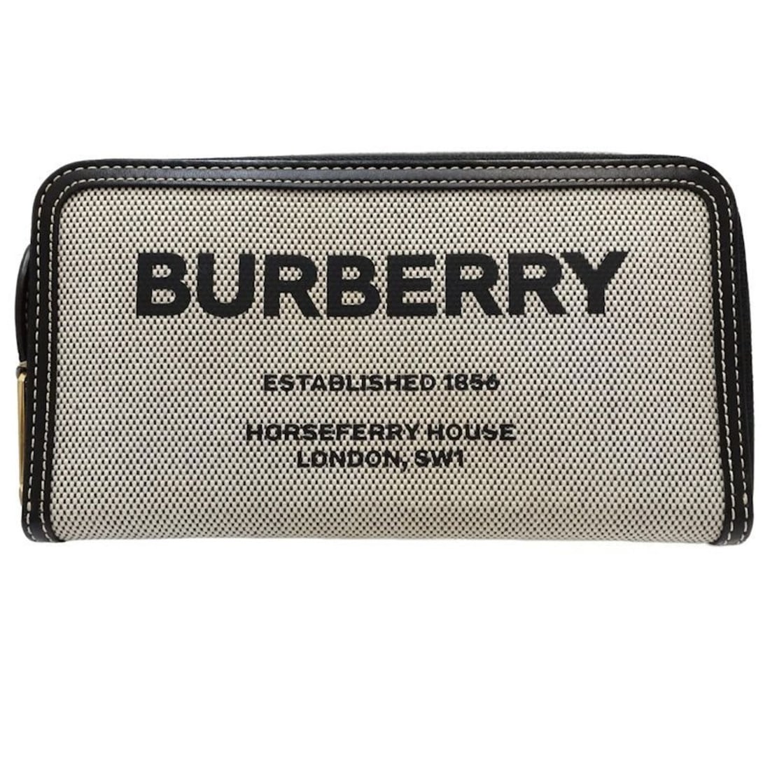 BURBERRY Women's Long Wallet, Round Zipper, Canvas x Leather, Black/White, Item Number 182027: --- Catalog ---Category: SizeSize (HxWxD): 10.5cm x 19cm x 2cm / 4.13'' x 7.48'' x 0.78''Category: DesignType: Long wallet (bi-fold)Color: Black, WhiteGender: WomenMaterial: Canvas , Leather Category: