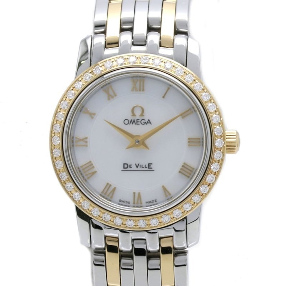 OMEGA De Ville Prestige Diamond Bezel 4375.71.00 Women's Watch K18YG xSS 40447: --- Catalog ---Category: SizeWrist Size: 17.5cm / 6.88''Case Diameter: 22mm / 0.87''Category: DesignType: WristwatchGender: WomenColor (Dial): White shellMaterial (Band): Stainless steel, Yellow gold 