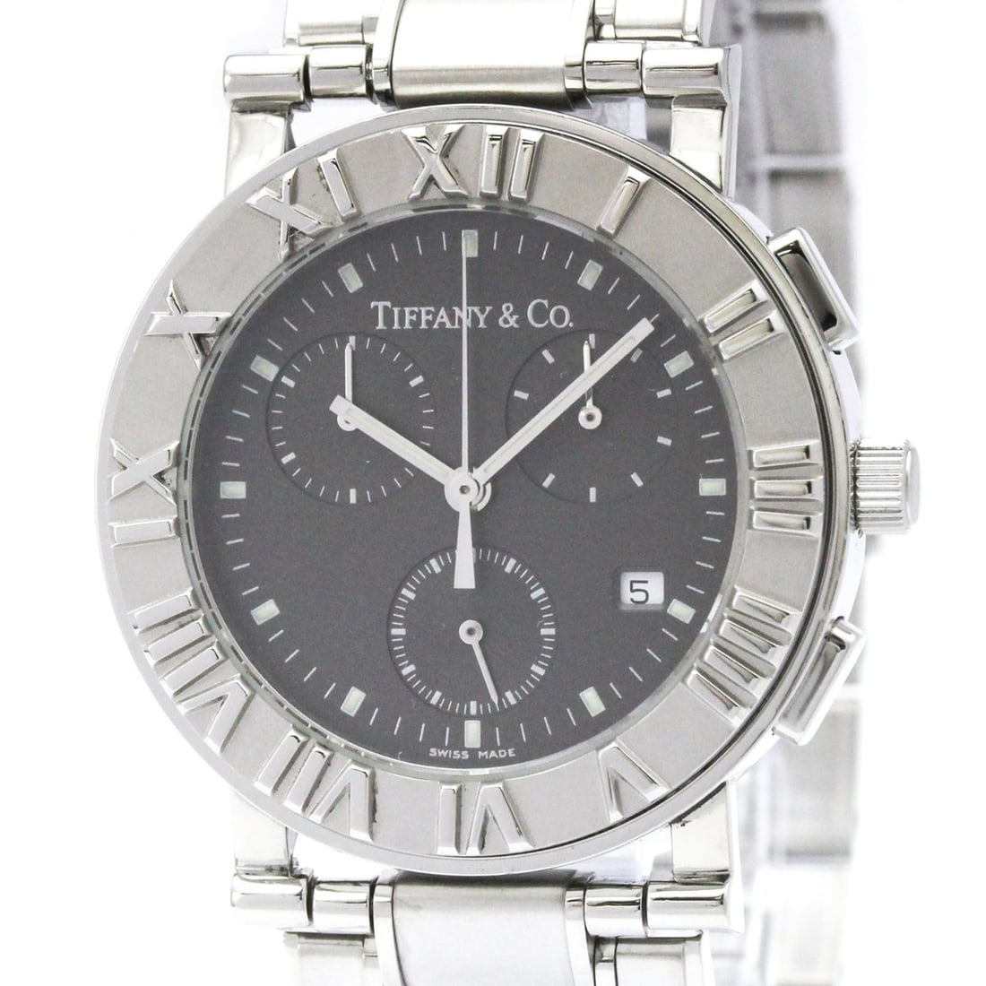 TIFFANY Atlas Chronograph Quartz Watch Z0002.32.10A11A00A Polished: --- Catalog ---Category: SizeCase Diameter: 35mm / 1.38''Category: DesignType: WristwatchStyle: SportGender: MenColor (Dial): BlackMaterial (Band): Stainless steelMaterial (Case): Stainless steelCateg