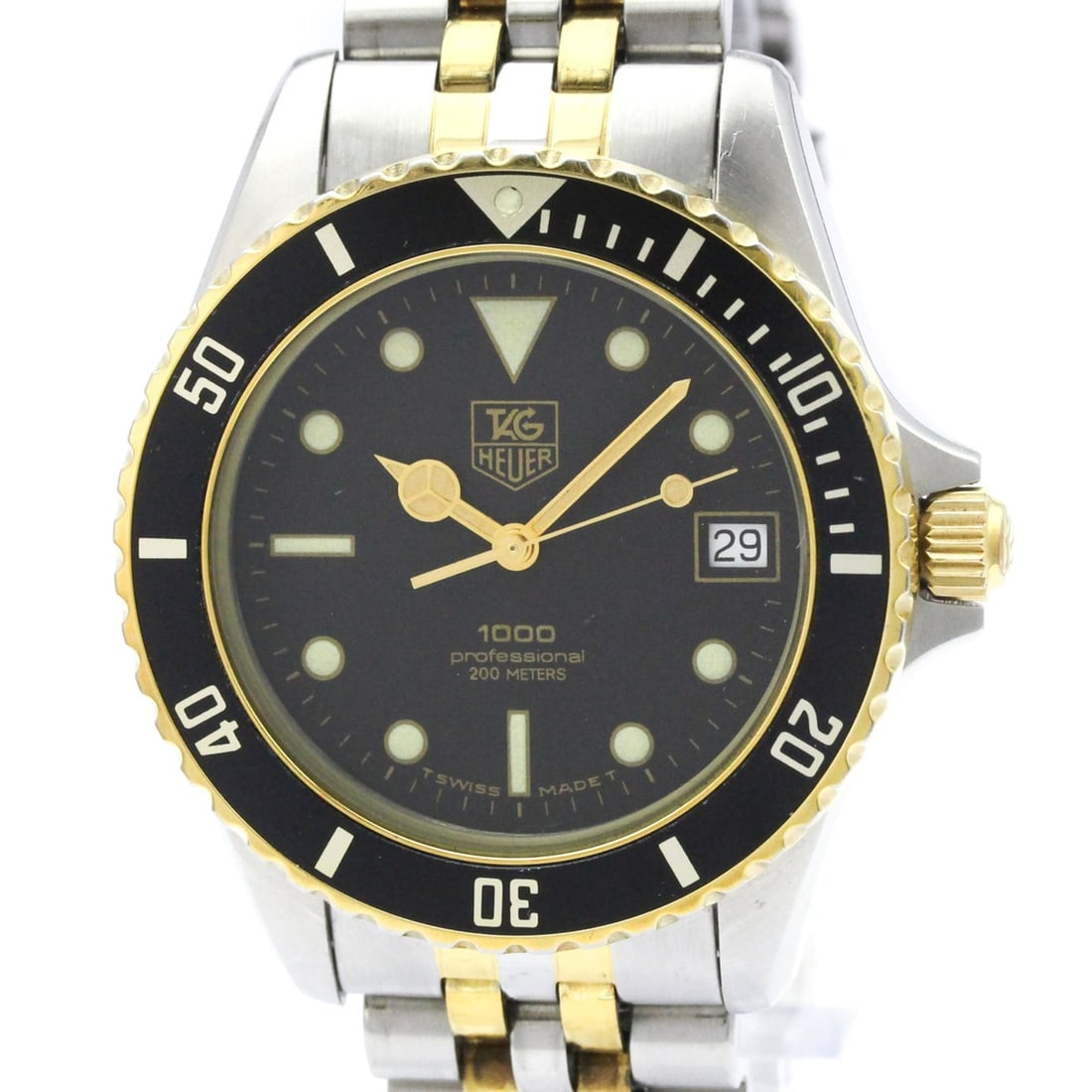 TAG HEUER 1000 Professional Gold Plated Steel Watch 980.020: --- Catalog ---Category: SizeCase Diameter: 37mm / 1.46''Category: DesignType: WristwatchStyle: SportGender: MenColor (Dial): BlackMaterial (Band): Gold plated, Stainless steelMaterial (Case): Gold pl