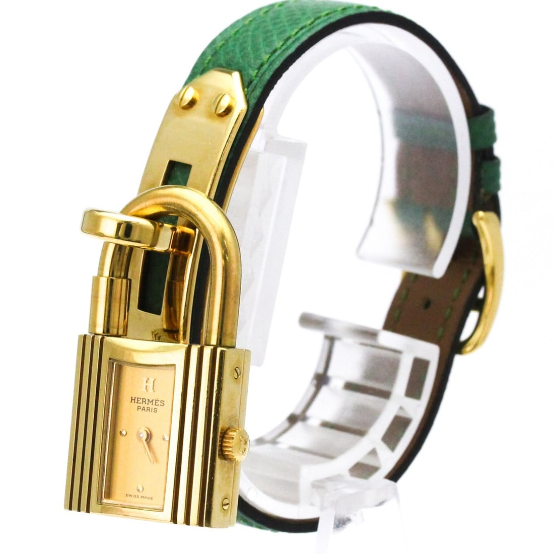 HERMES Kelly Watch Gold Plated Leather Quartz Ladies Watch: --- Catalog ---Category: SizeCase Diameter: 20mm / 0.79''Category: DesignType: WristwatchStyle: Dress/FormalGender: WomenColor (Dial): GoldMaterial (Band): LeatherMaterial (Case): Gold platedCategory: