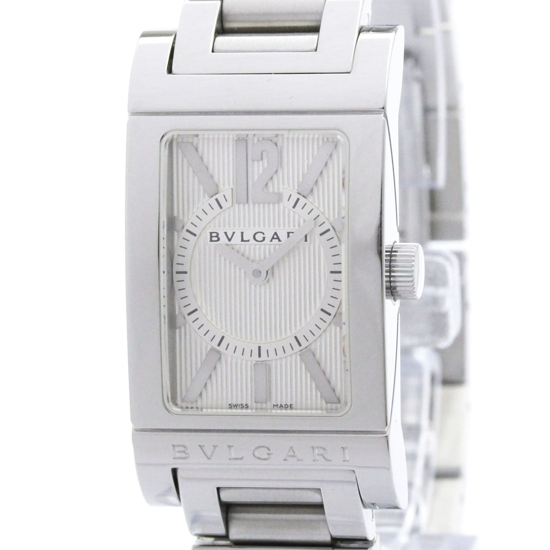 BVLGARI Rettangolo Stainless Steel Quartz Ladies Watch RT39S Polished: --- Catalog ---Category: SizeCase Diameter: 39mm / 1.54''Category: DesignType: WristwatchStyle: Dress/FormalGender: WomenColor (Dial): SilverMaterial (Band): Stainless steelMaterial (Case): Stainless 