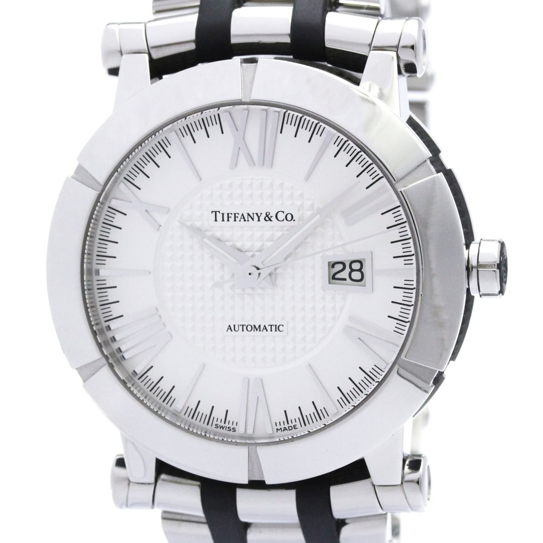 TIFFANY Atlas Steel Rubber Automatic Watch Z1000.70.12A10A00A Polished: --- Catalog ---Category: SizeCase Diameter: 42mm / 1.65''Category: DesignType: WristwatchStyle: Dress/FormalGender: MenColor (Dial): SilverMaterial (Band): Rubber, Stainless steelMaterial (Case): Rubb