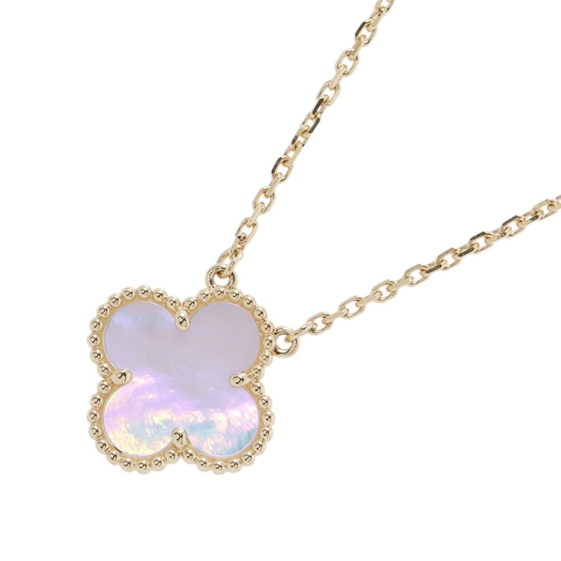 Van Cleef & Arpels Alhambra Necklace Pendant Mother of Pearl 18K Yellow Gold VCARA45900: --- Catalog ---Category: SizePendant Size: 14.9mm x 14.9mm / 0.58'' x 0.58''Neck Circumference: 37.5 cm - 42 cm / 14.76'' - 16.53''Category: DesignGender: WomenMaterial: Yellow gold (18K)Pendant Type: