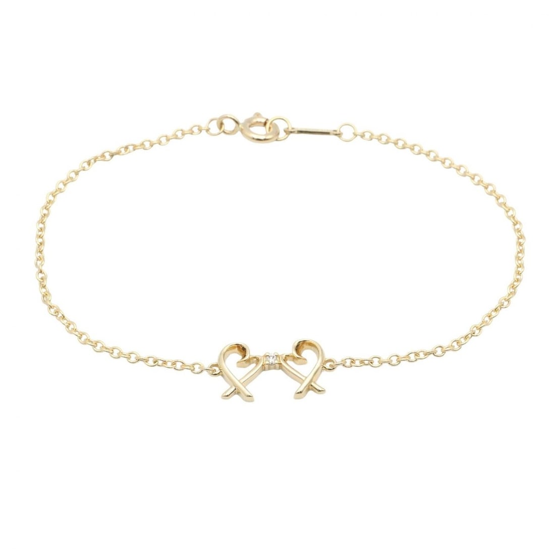 Tiffany & Co. Double Loving Heart Bracelet - 18K (Yellow Gold) Diamond Women's Clear/Gold Tone: --- Catalog ---Category: SizeLength: 1715cm / 675.19''Weight: 1.8g / 0.06oz.Category: DesignType: Charm braceletColor: YellowMetal: GoldStone: DiamondGender: WomenMetal Purity: 18KCategory: GeneralLin