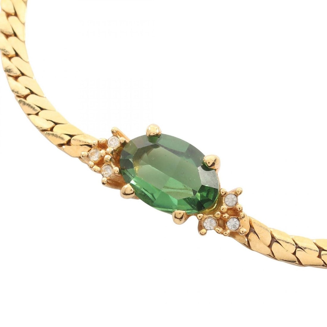 Christian Dior Dior choker accessory, gold plated (GP), crystal, women's, and green tones.: --- Catalog ---Category: SizePendant Size: 11mm x 28mm / 0.43'' x 1.1''Neck Circumference: 39 cm / 15.35''Category: DesignStone: CrystalGender: WomenMaterial: Gold platingStone Color: GreenNecklace Ty