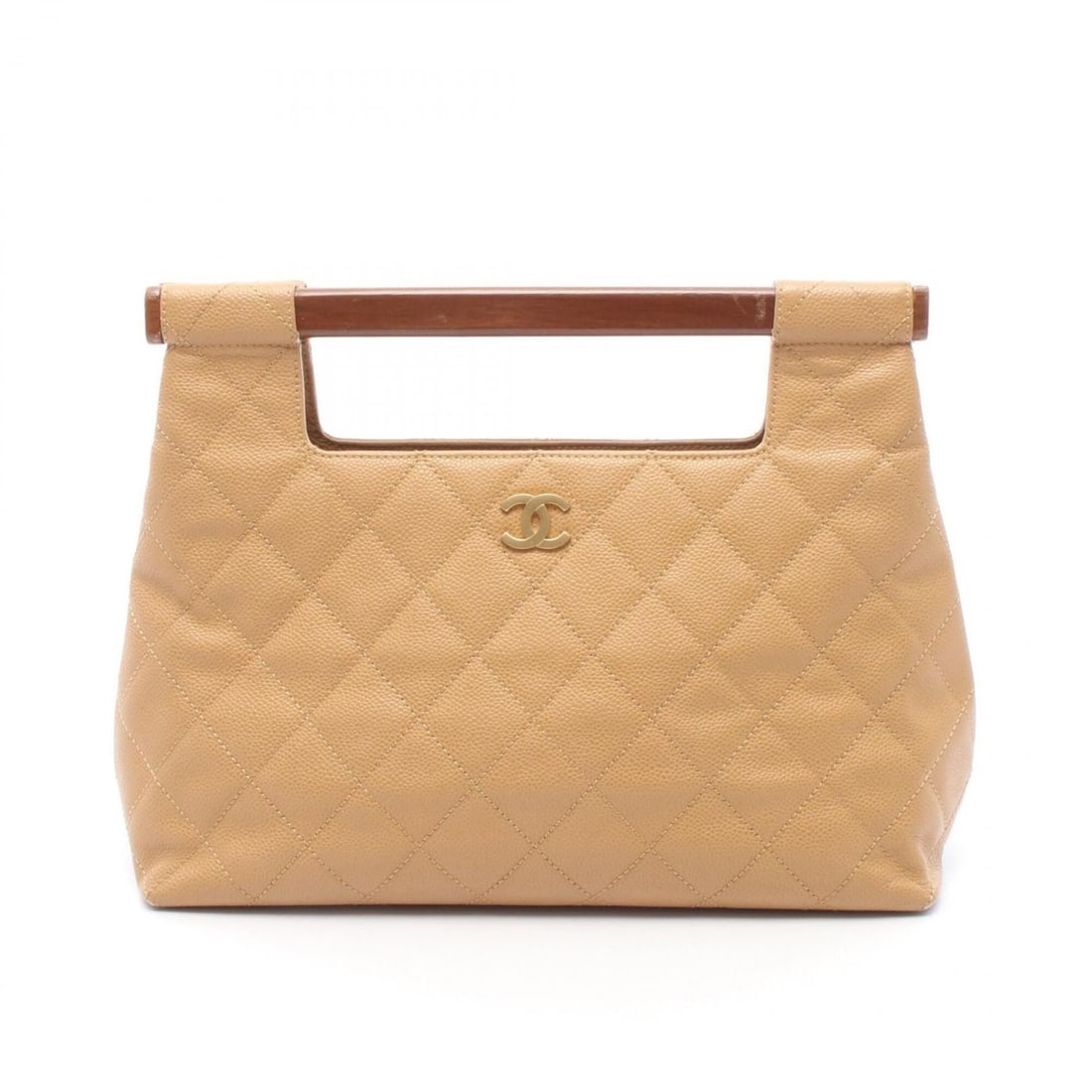 Chanel Matelassé Wood Handle Handbag, Calfskin Leather, Women's, Beige: --- Catalog ---Category: SizeSize (HxWxD): 19.5cm x 34cm x 11.5cm / 7.67'' x 13.38'' x 4.52''Category: DesignType: HandbagColor: BeigeGender: WomenMaterial: Leather Hardware Color: GoldLeather/Fur Typ