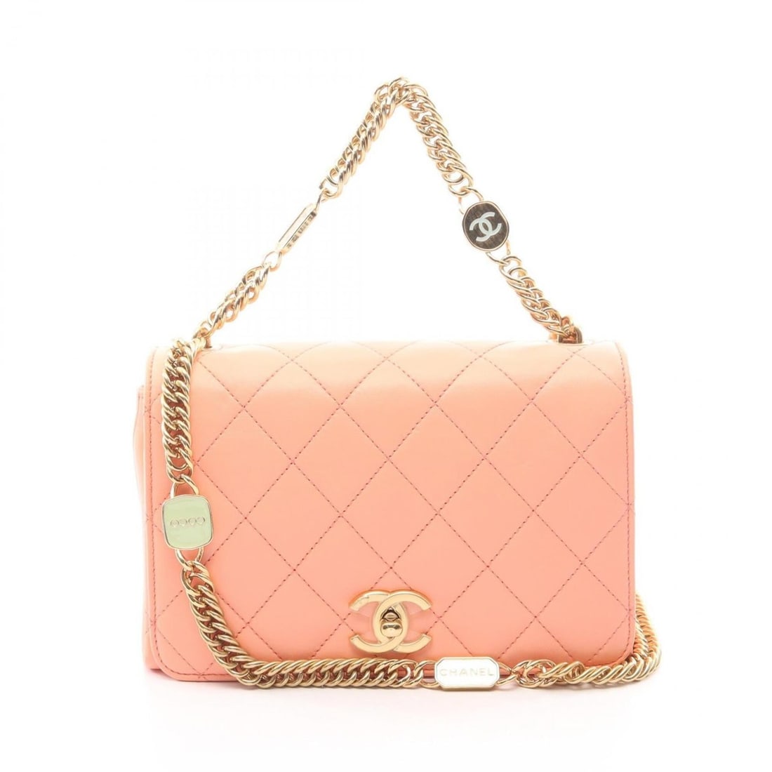 Chanel Matelassé 2-Way Shoulder Bag/Handbag, Lambskin Leather, Women's, Orange Tone: --- Catalog ---Category: SizeSize (HxWxD): 14cm x 20cm x 8cm / 5.51'' x 7.87'' x 3.14''Category: DesignType: Handbag, Shoulder bagColor: OrangeGender: WomenMaterial: Leather Hardware Color: GoldLeathe