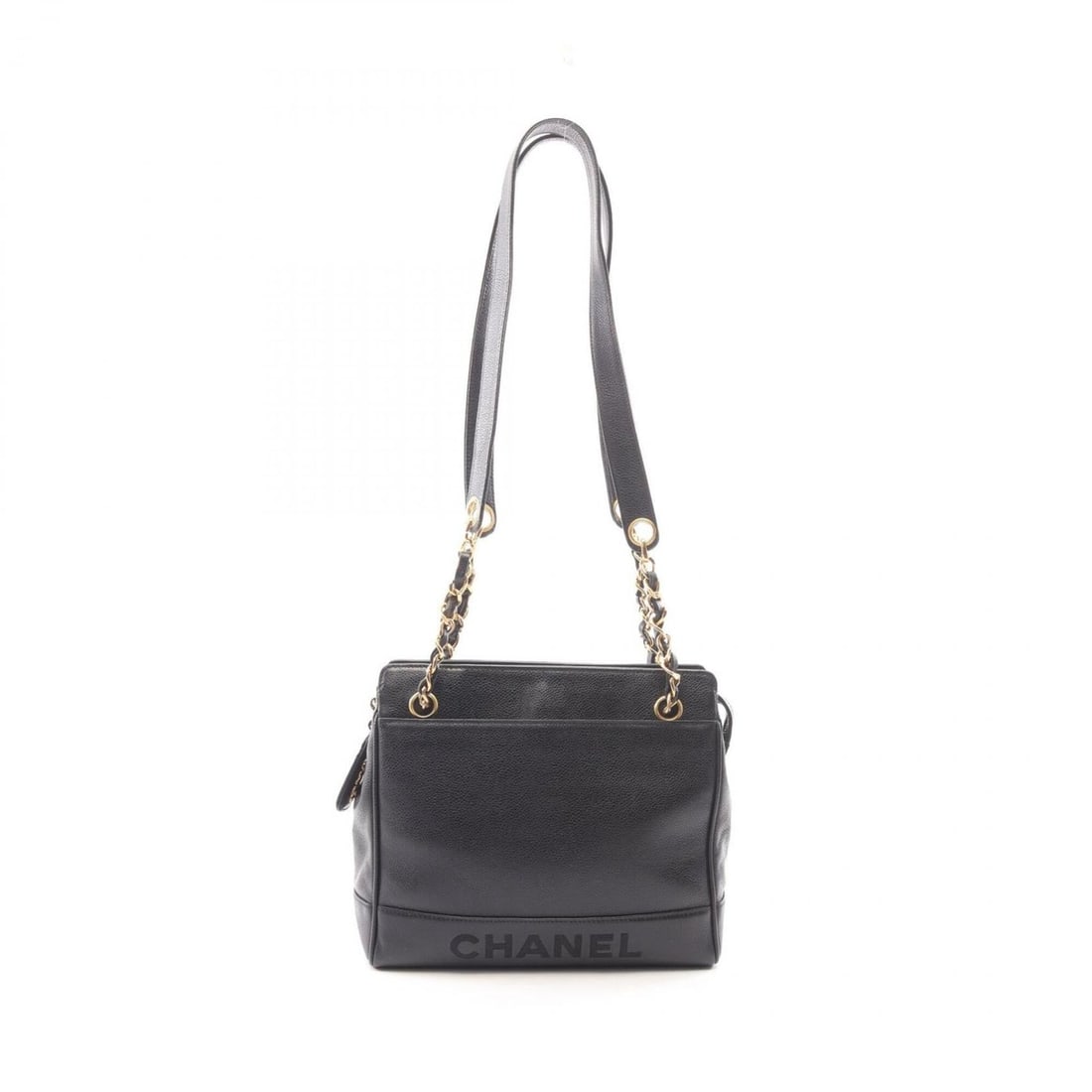 Chanel logo tote bag/handbag, calfskin leather, women's, black.: --- Catalog ---Category: SizeSize (HxWxD): 23cm x 25cm x 8.5cm / 9.05'' x 9.84'' x 3.34''Category: DesignType: Handbag, Tote bagColor: BlackGender: WomenMaterial: Leather Leather/Fur Type: CalfskinCat