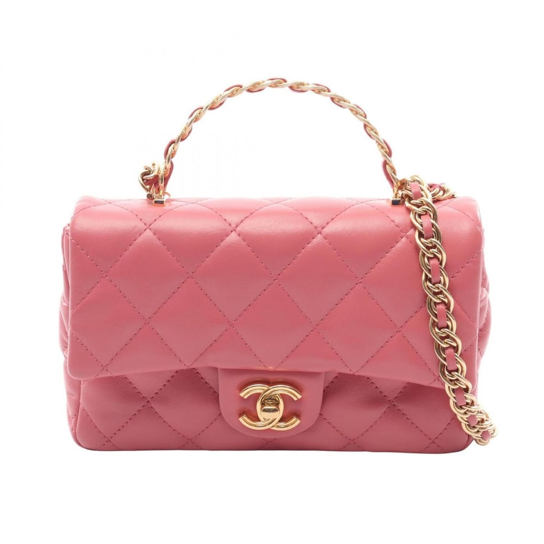 Chanel Matelassé Small Top Handle 2-Way Shoulder Bag/Handbag, Lambskin Leather, Women's, Pink (1 of 9)
