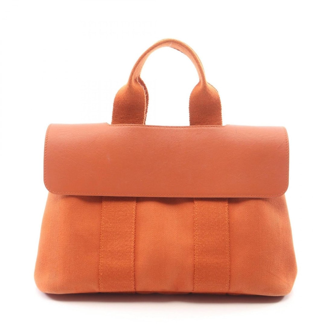 Hermes Valparaiso PM Potiron Handbag, Leather & Canvas, Toile Chevron, Women's, Orange: --- Catalog ---Category: SizeSize (HxWxD): 21cm x 30cm x 14cm / 8.26'' x 11.81'' x 5.51''Category: DesignType: HandbagColor: Orange, PotironGender: WomenMaterial: Toile chevron , Leather Category: Gen